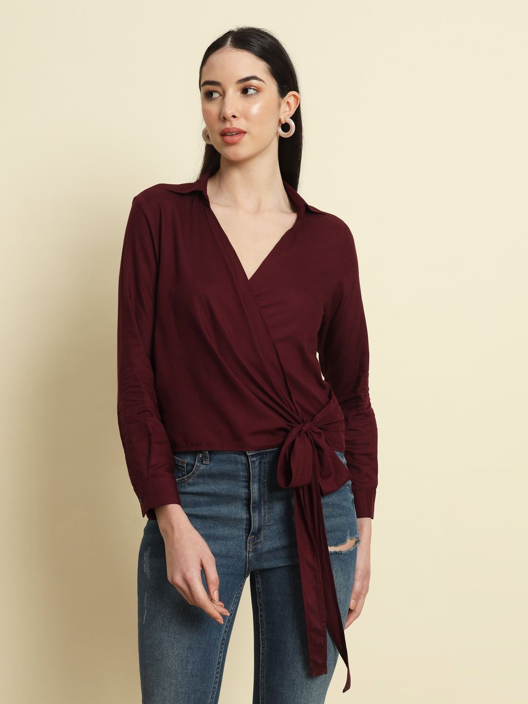 

Trend Arrest Cotton Wrap Top, Burgundy