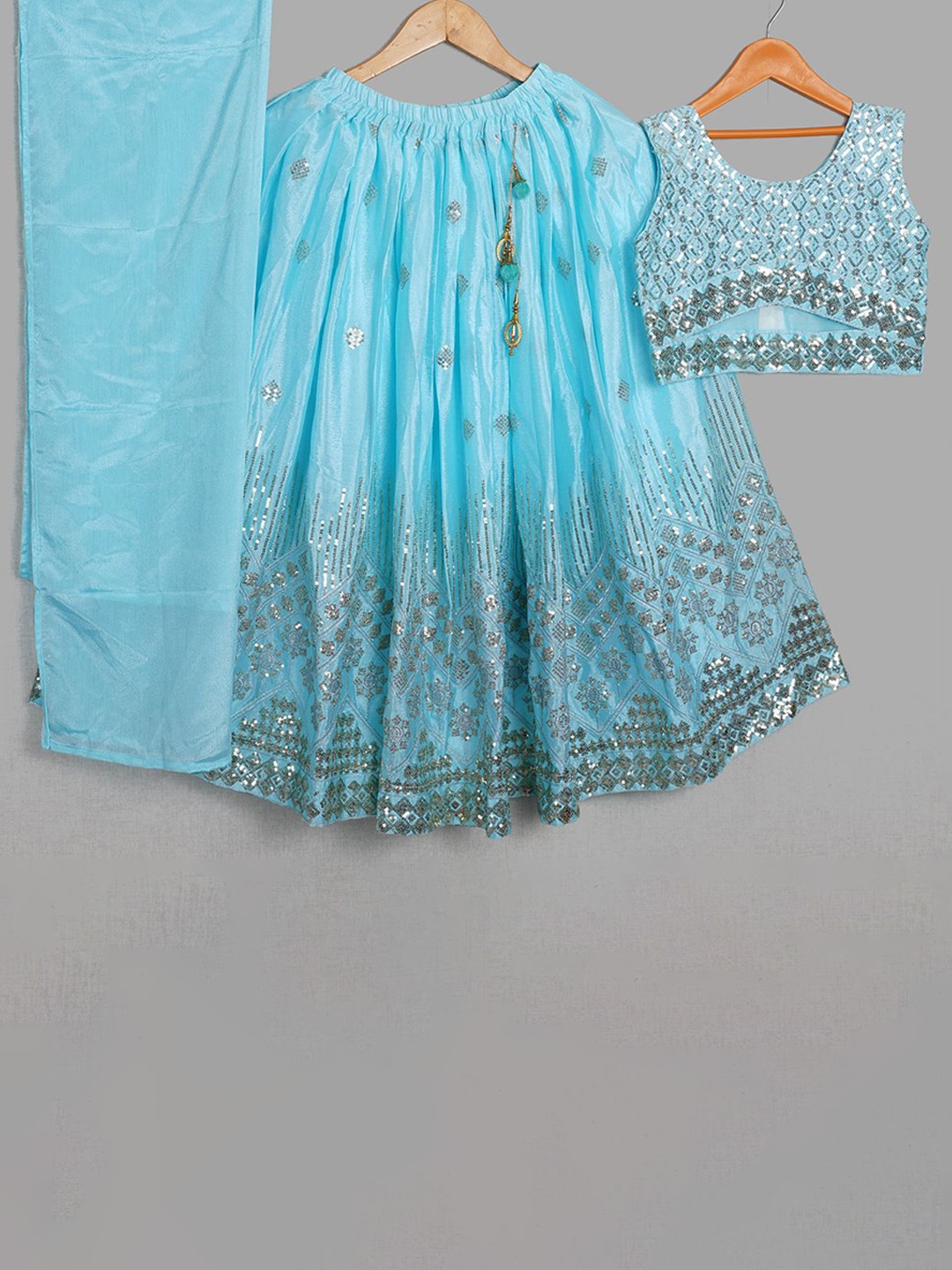 

Jogmaya Fashion Girls Embroidered Sequinned Ready to Wear Lehenga & Blouse With Dupatta, Blue