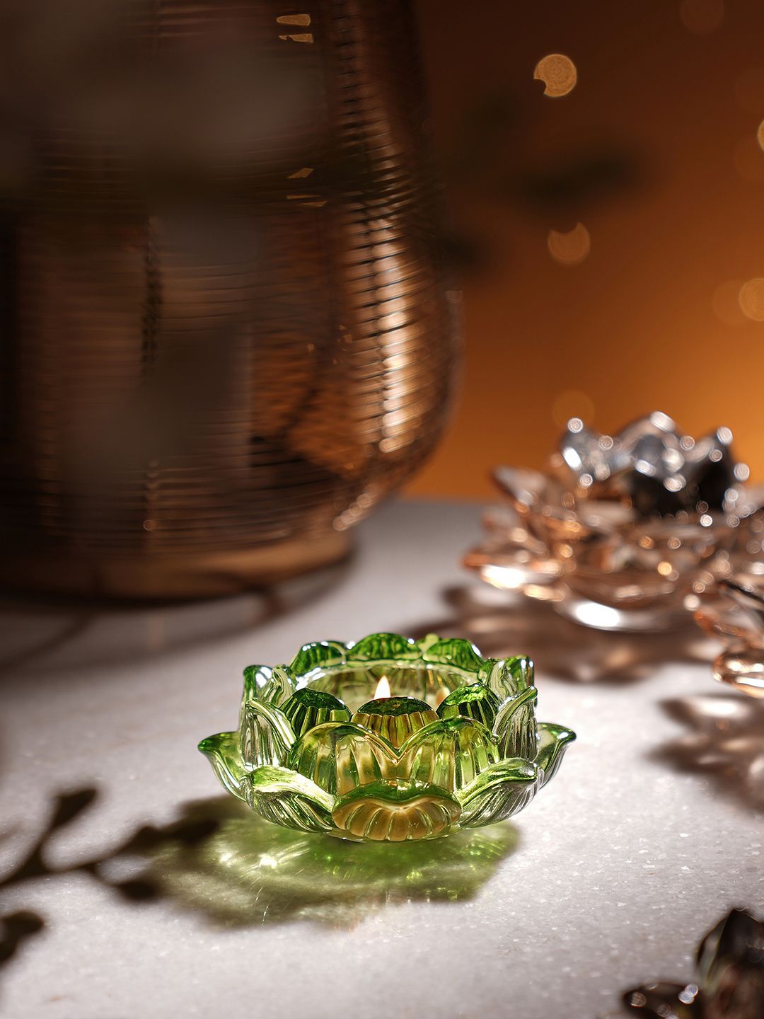 

Pure Home and Living Green 2 Pieces Textured Glass Candle Holder