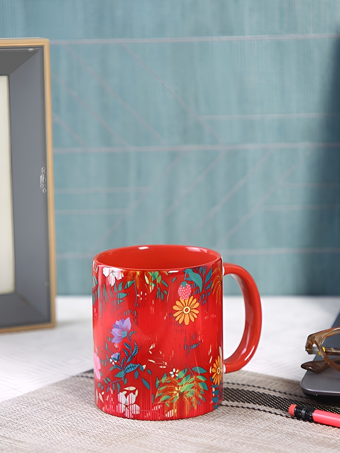 

PENTADECO Red & Blue Printed Ceramic Glossy Coffee & tea Mug