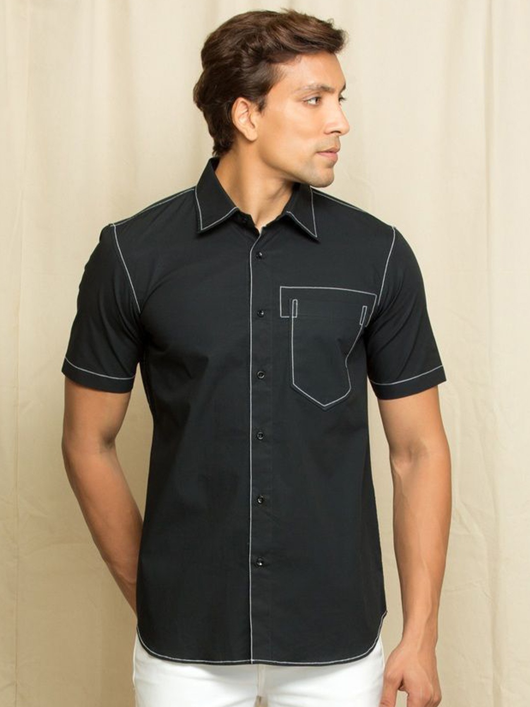 

ECHKE Men Custom Opaque Casual Shirt, Black