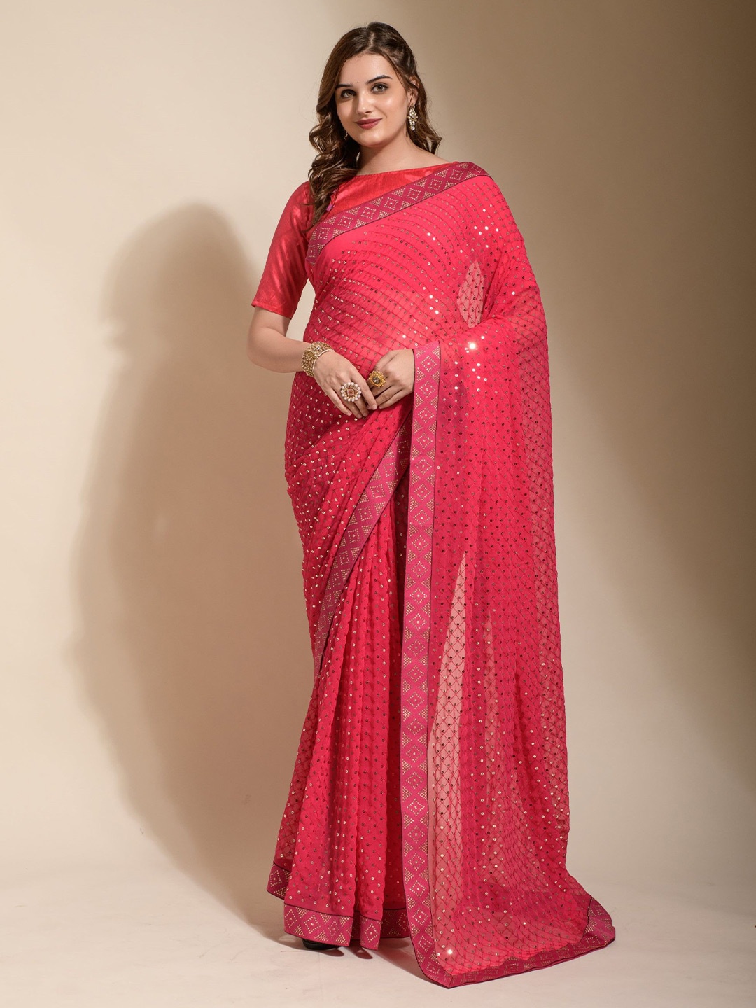 

Panzora Embellished Sequinned Saree, Pink