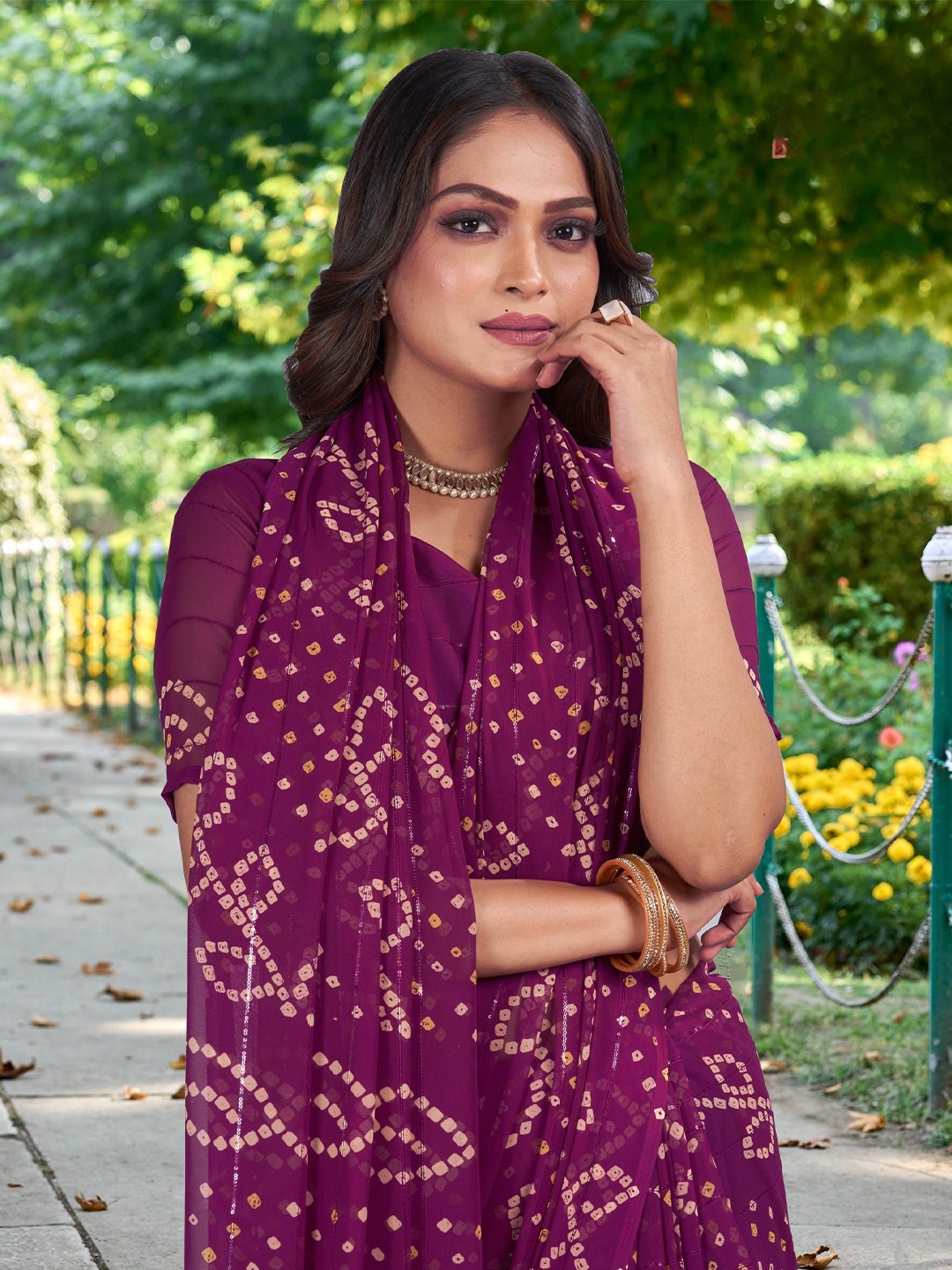 

Kalista Bandhani Pure Georgette Bandhani Saree, Purple