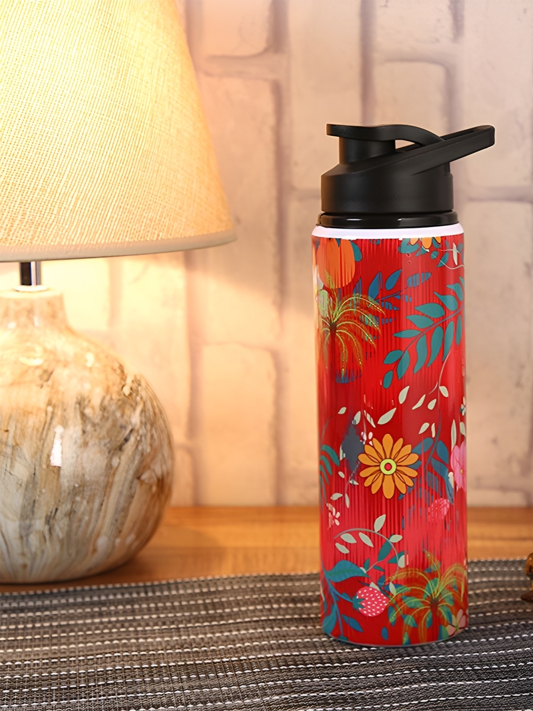 

PENTADECO Red & Yellow Floral Printed Single Wall Vacuum Water Bottle 750 ml