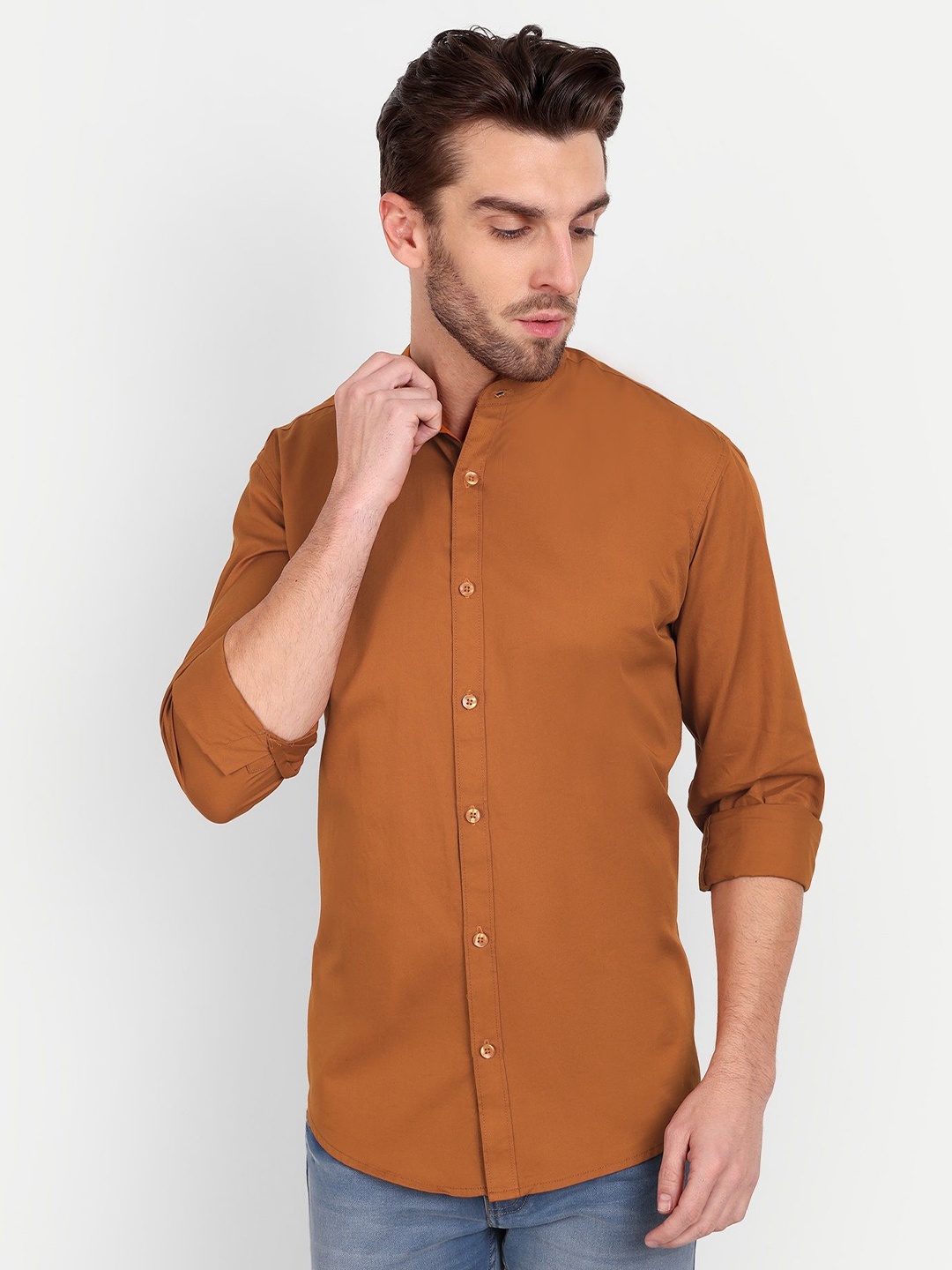 

MEGHZ Men Slim Fit Opaque Casual Shirt, Copper
