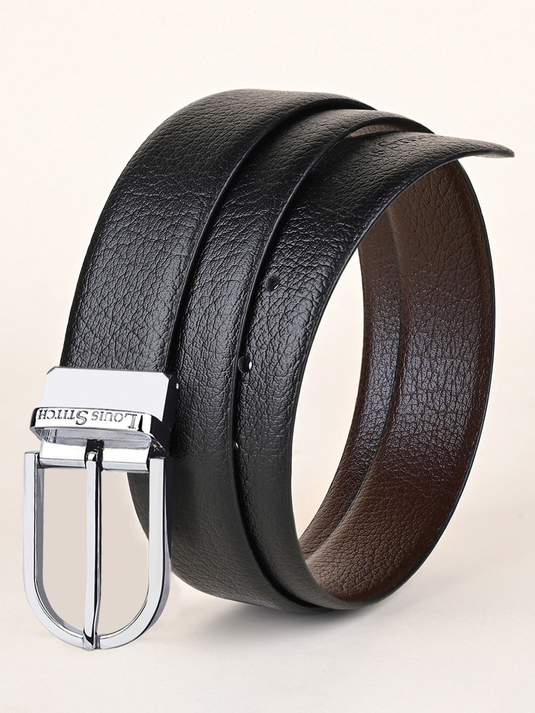 

LOUIS STITCH Men Black Leather Formal Belt