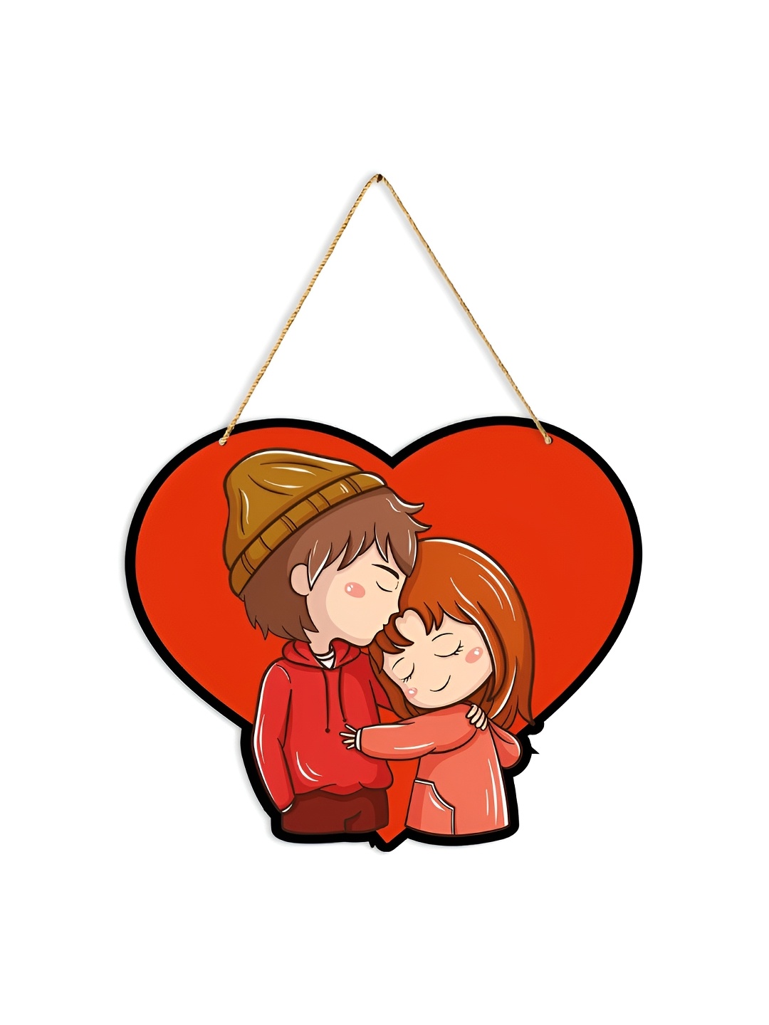 

CLAWCRAFTS Red & Cream Colored Couple Printed Wooden Wall Art