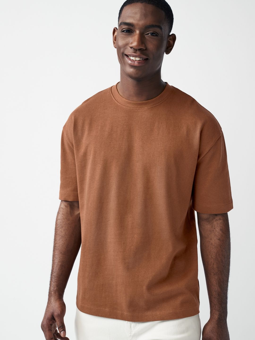 

NEXT Pure Cotton Drop-Shoulder Sleeves Casual T-shirt, Brown