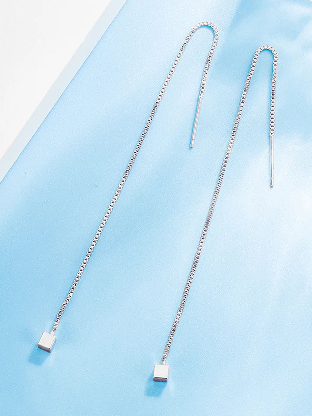 

Yellow Chimes Rhodium-Plated Long Chain Tassel Threader Drop Earrings, Silver