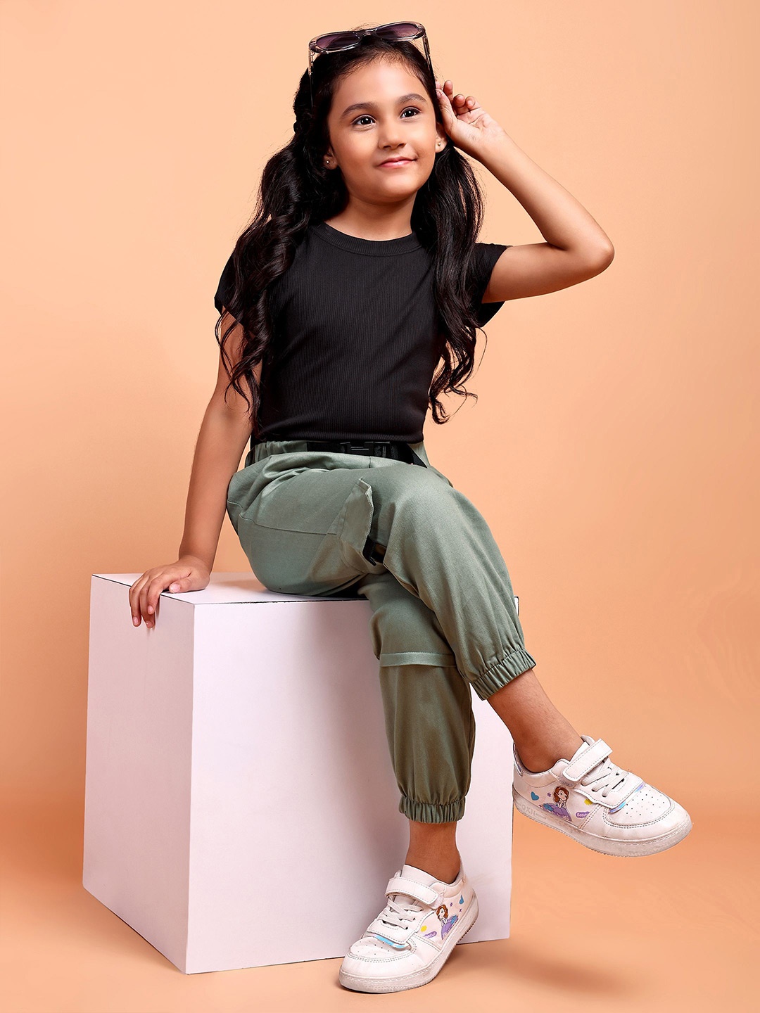 

YK Girls Ribbed Pure Cotton Top With Trousers, Black