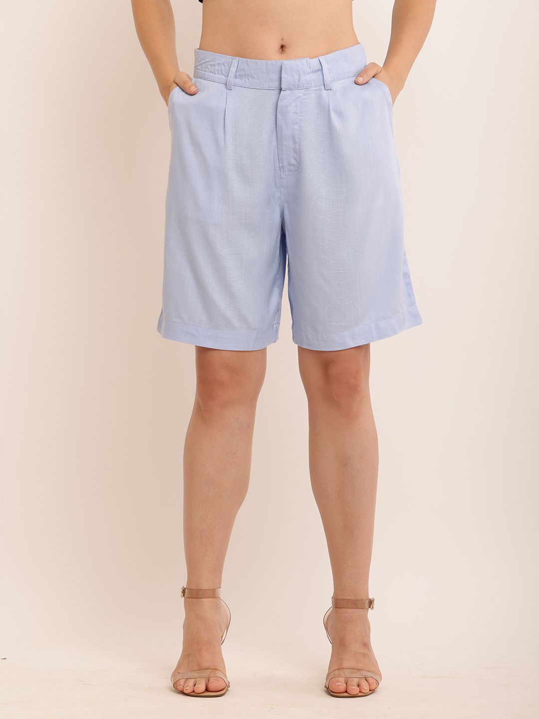 

NoBarr Women Mid-Rise Knee Length Shorts, Blue