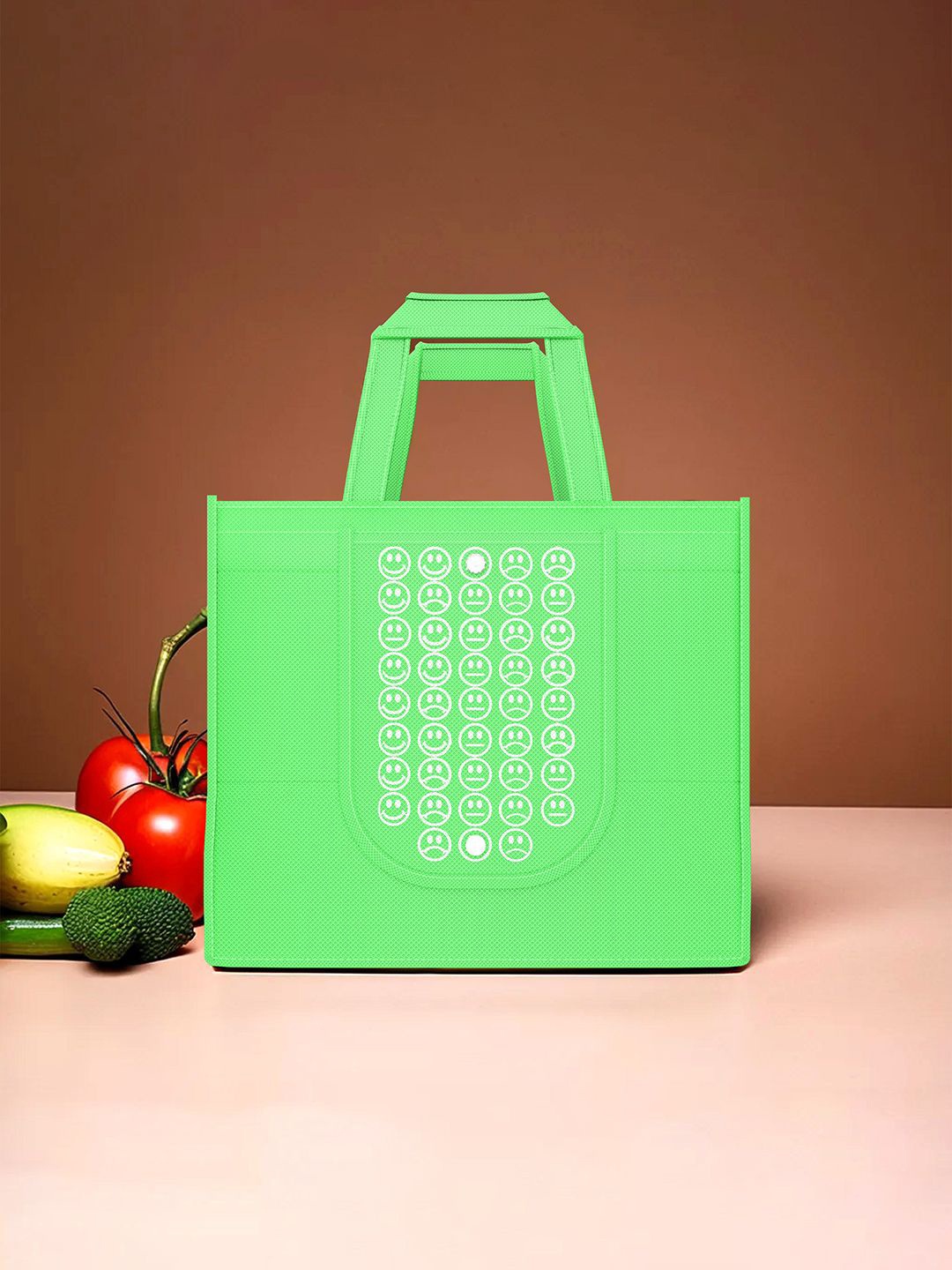 

Kuber Industries Set of 6 Smiley Printed Lightweight Foldable & Reusable Shopping Bags, Green