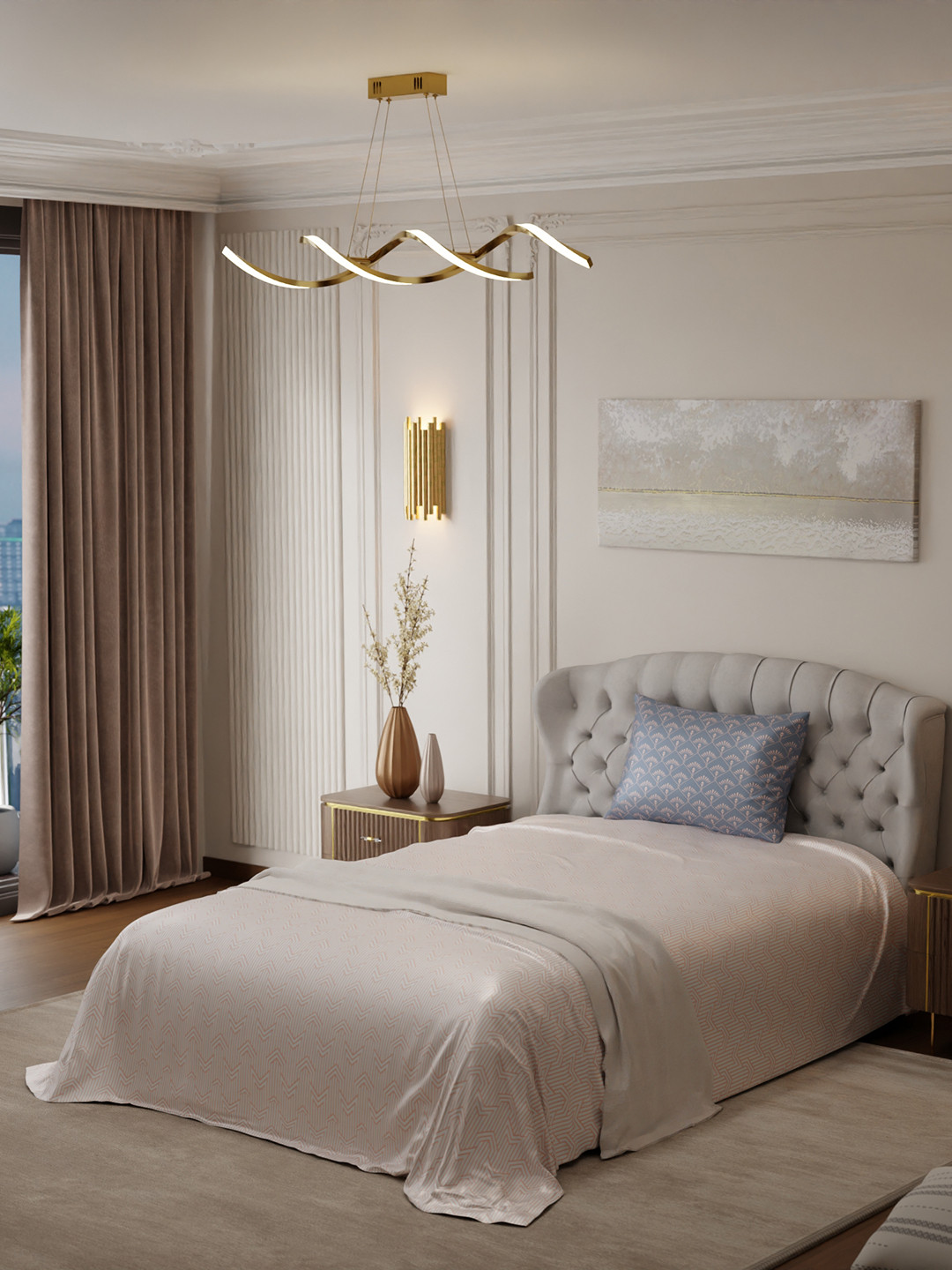 

Stoa Paris Elegance Peach Grey Geometric 300 TC Single Satin Bedsheet with 1 Pillow Cover