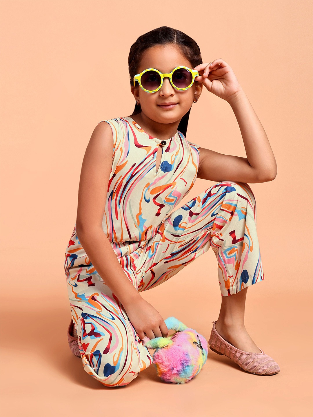 

YK Girls Printed Basic Jumpsuit, Yellow