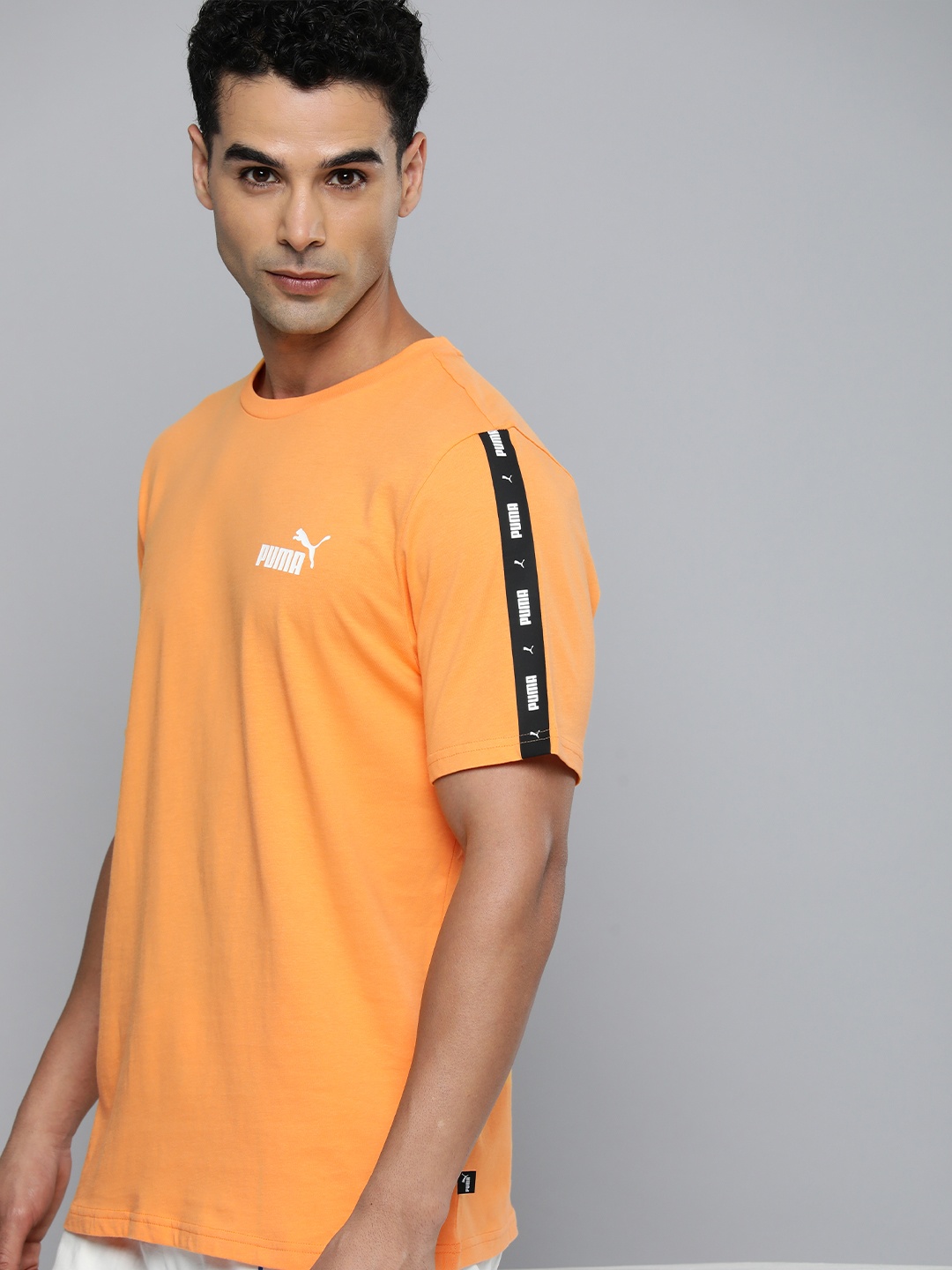 

Puma Men Pure Cotton Essentials+ Tape Regular Fit T-shirt, Orange