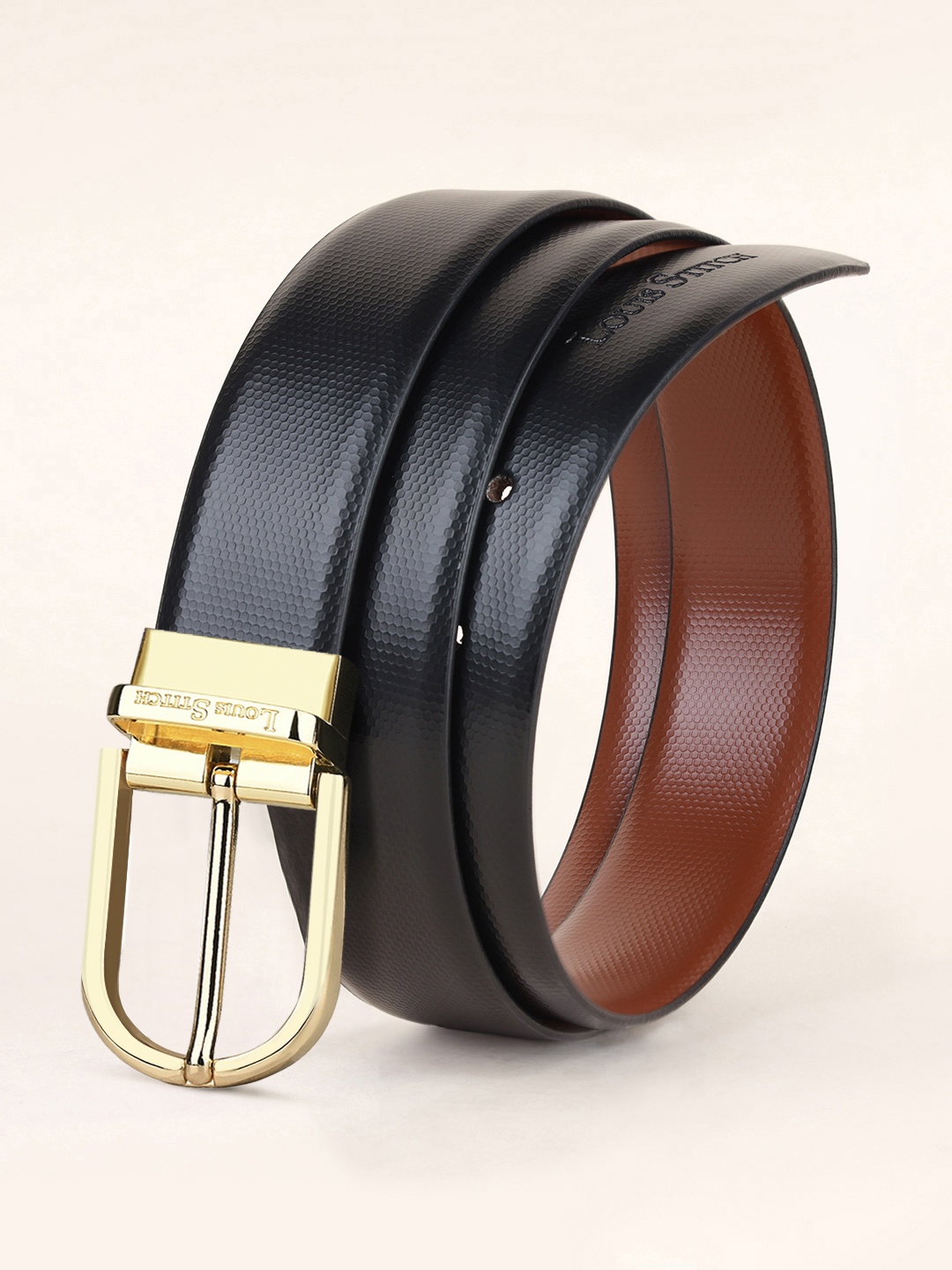 

LOUIS STITCH Men Textured Leather Formal Reversible Belts, Black