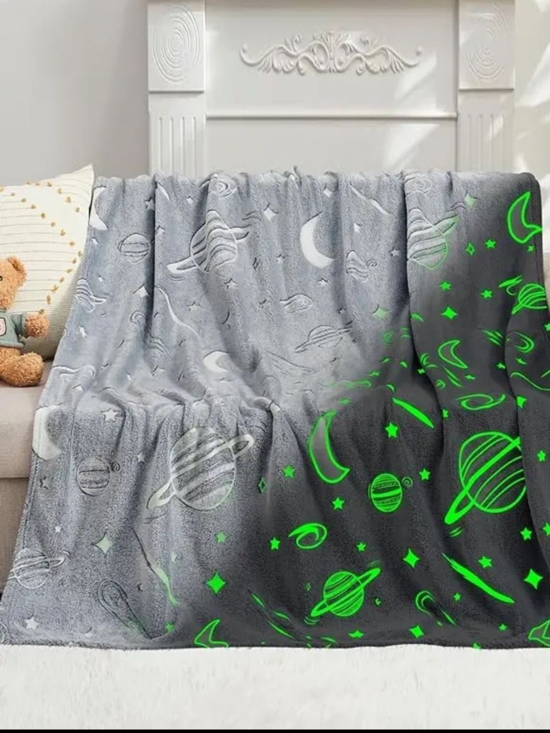 

Butterthief Kids Grey & Green Cartoon Characters Fleece AC Room 210 GSM Single Bed Blanket