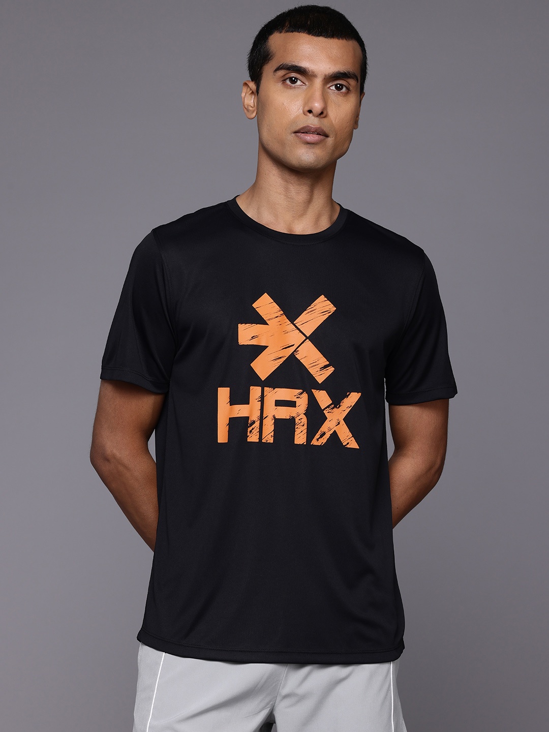 

HRX by Hrithik Roshan Brand Logo Print Rapid-Dry Training T-shirt, Black