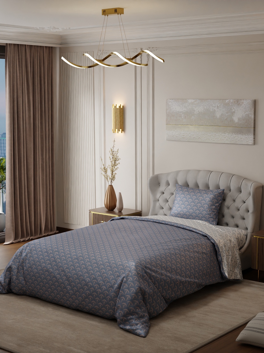 

Stoa Paris Elegance Blue Geometric AC Room 150 GSM Single Bed Satin Comforter