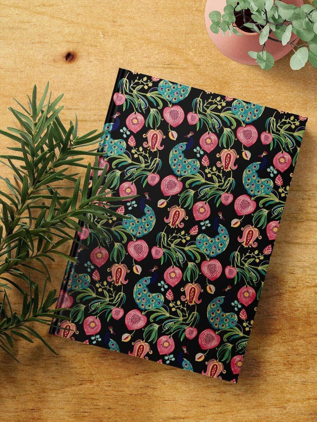 

macmerise Black & Green Payal Singhal Anaar and Mor Black Printed A5 Ruled Notebook