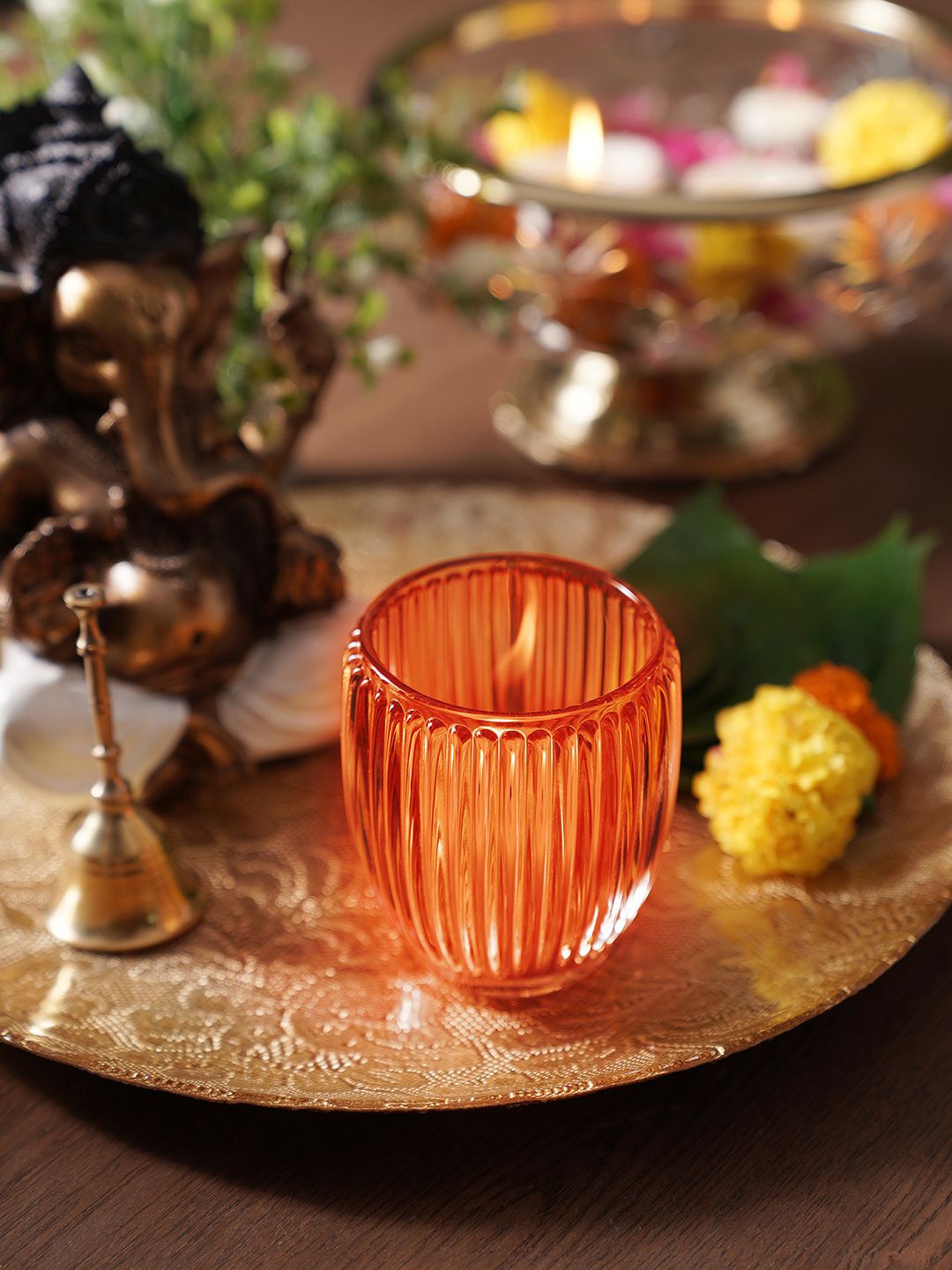 

Pure Home and Living Orange 2 Pieces Glass Textured Candle Holder