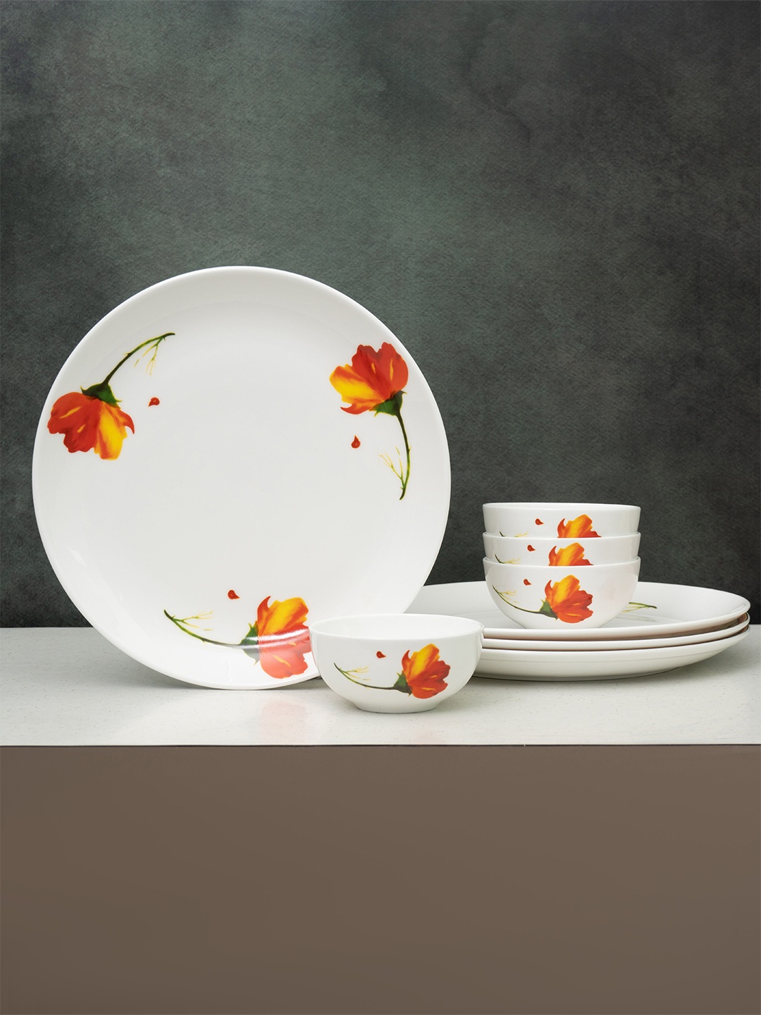 

CLAY CRAFT Eco Set Of 8 White Printed Ceramic Dinner Set