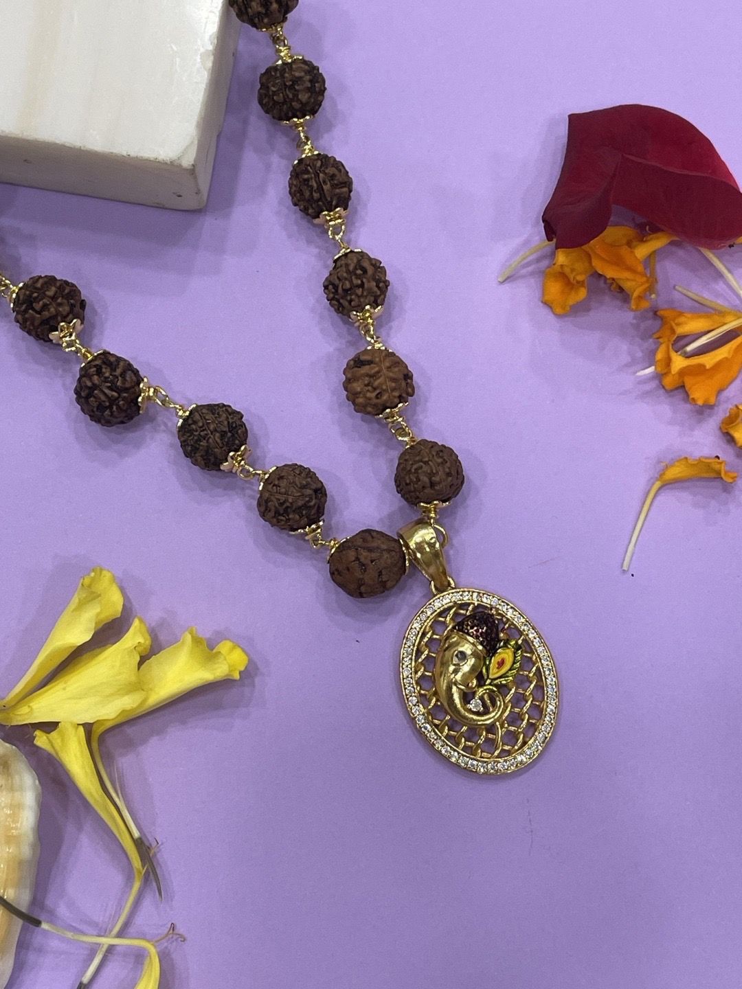 

Digital Dress Room Men Brass Gold-Plated Rudraksha Necklace