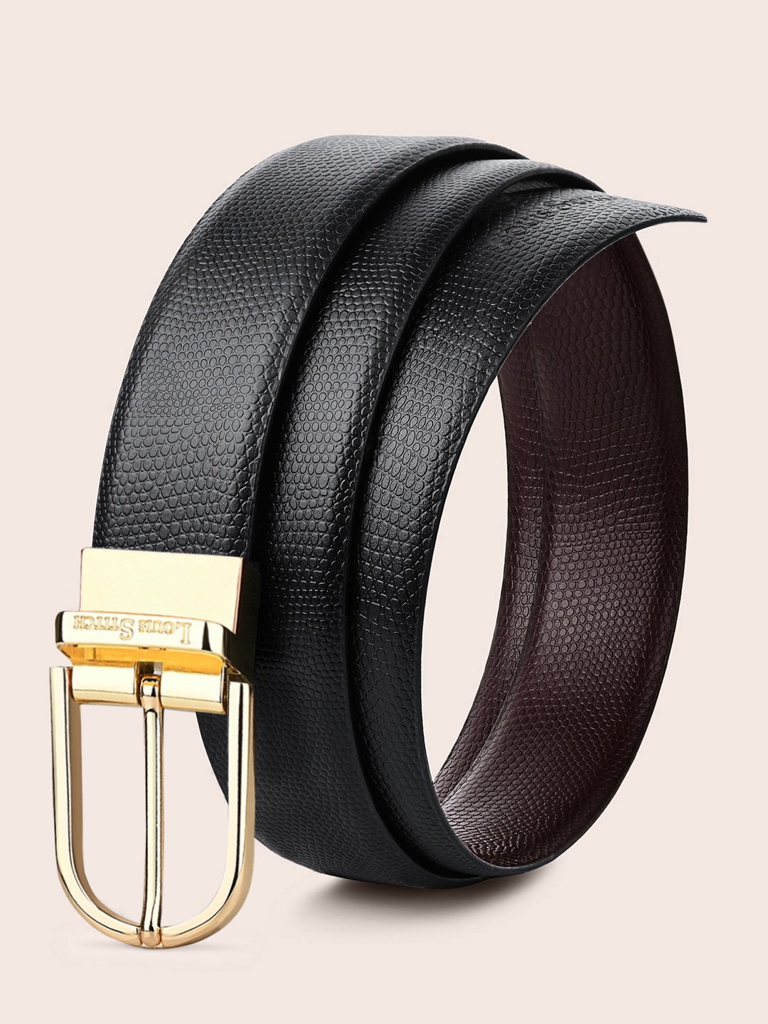 

LOUIS STITCH Men Black & Brown Textured Reversible Leather Formal Belt