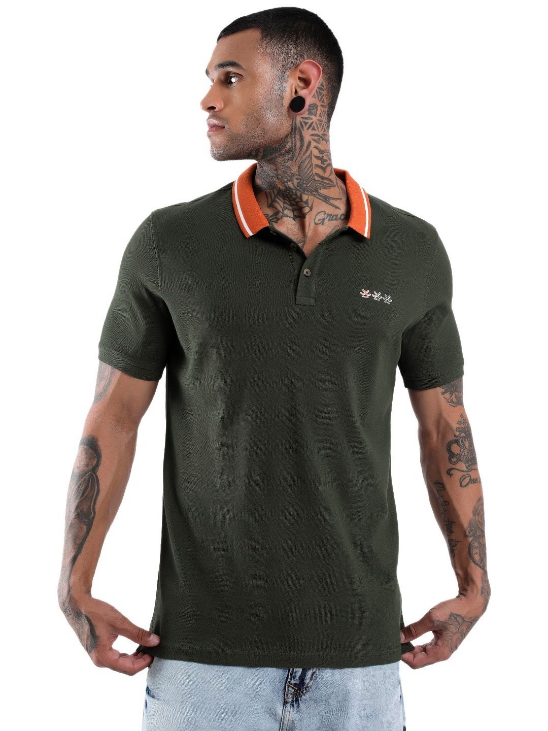 

WROGN Men Solid Polo Collar Cotton Slim Fit T-Shirt, Olive