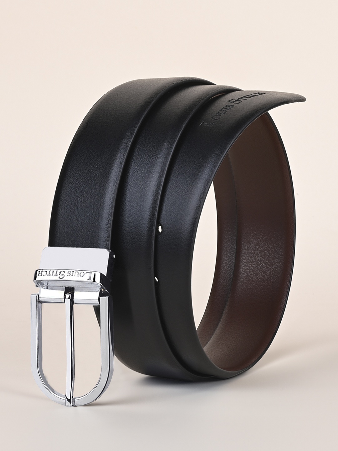 

LOUIS STITCH Men Black Textured Leather Formal Belt