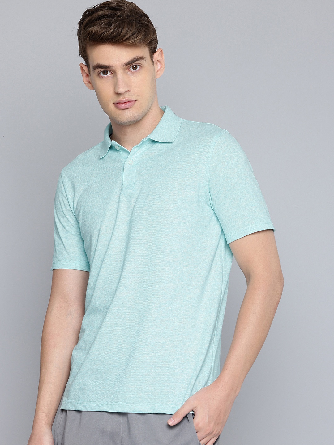 

Inesis By Decathlon Men Turquoise Huff Cotton Polo Collar T-Shirt, Blue