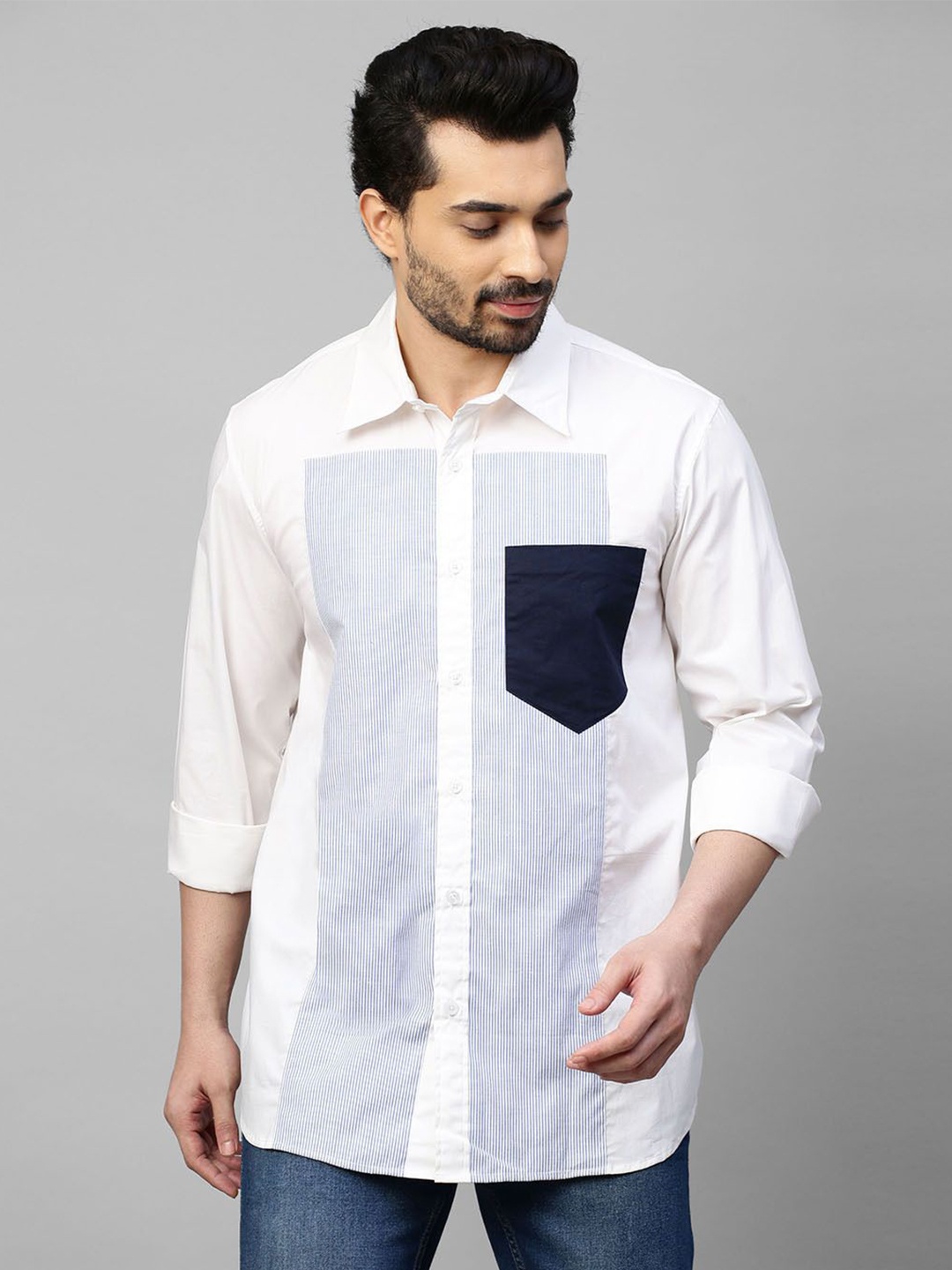 

ECHKE Men Custom Opaque Casual Shirt, White