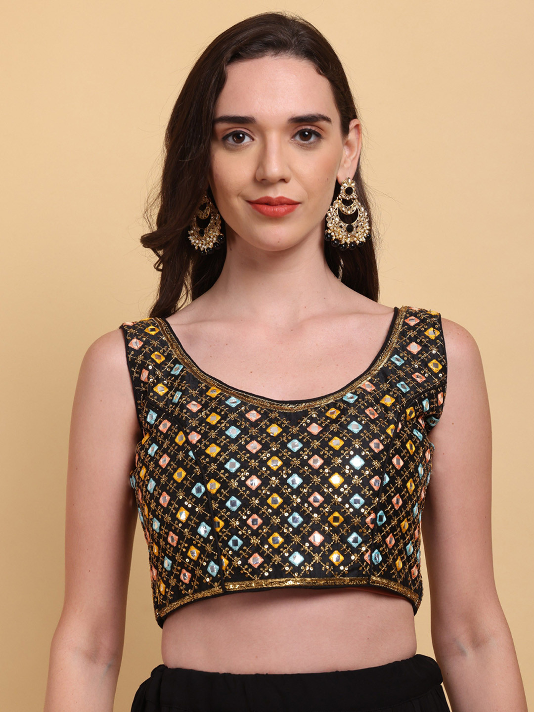 

Globon Impex Embroidered Readymade Saree blouse, Black