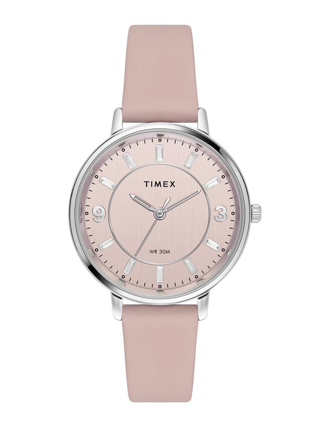 

Timex Women Brass Embellished Dial & Leather Straps Analogue Watch TWEL15816, Pink