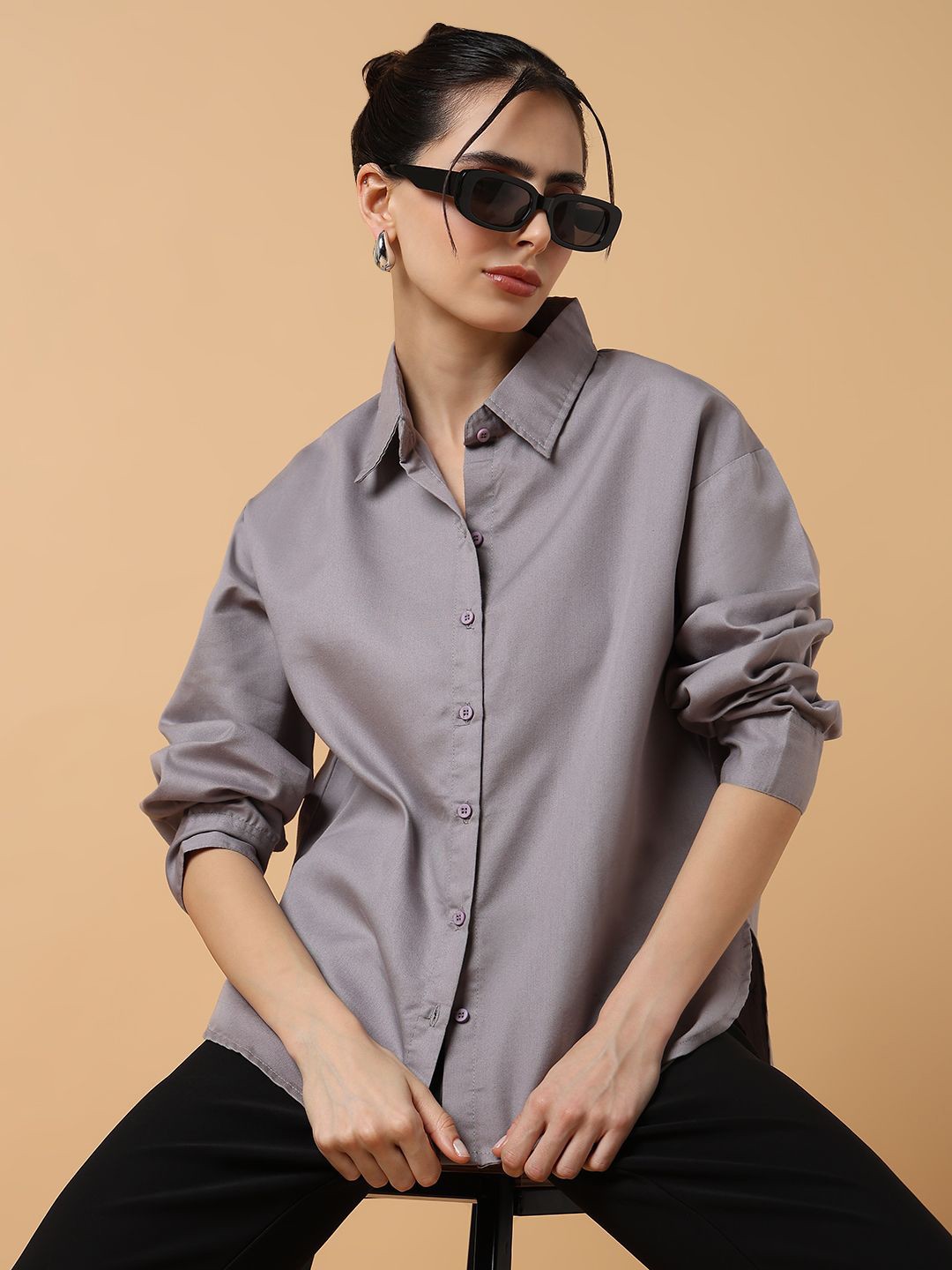 

SHOWOFF Women Comfort Slim Fit Opaque Casual Shirt, Grey