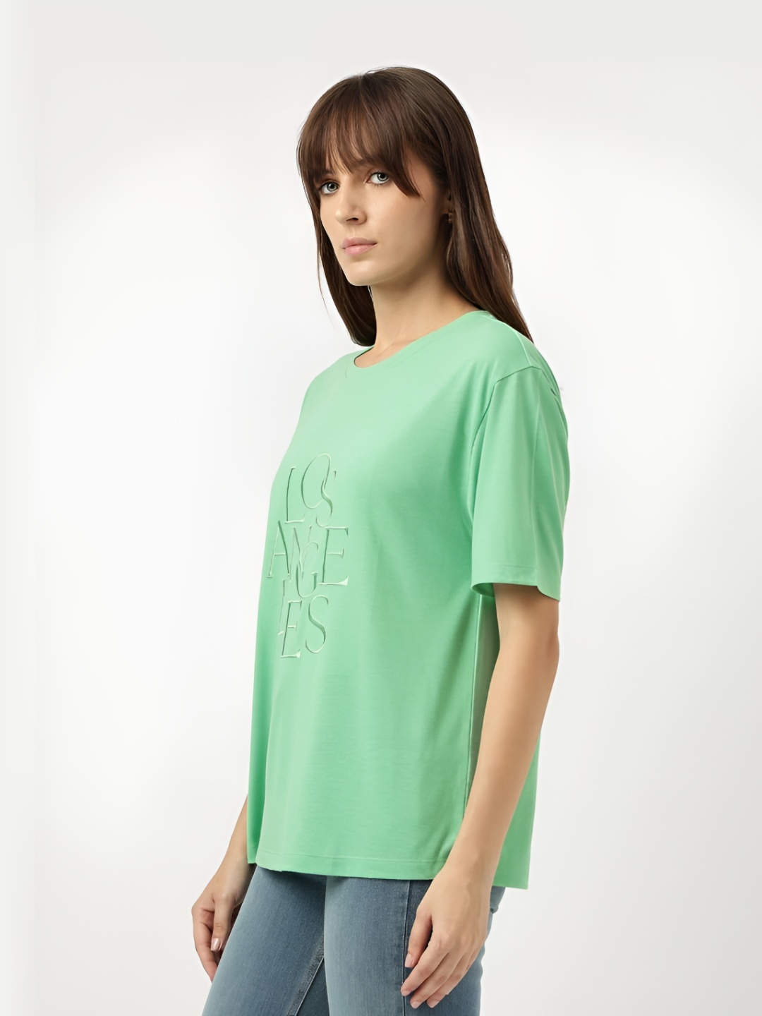

Marks & Spencer Women Typography Embroidered Round Neck Oversized T-Shirt, Green
