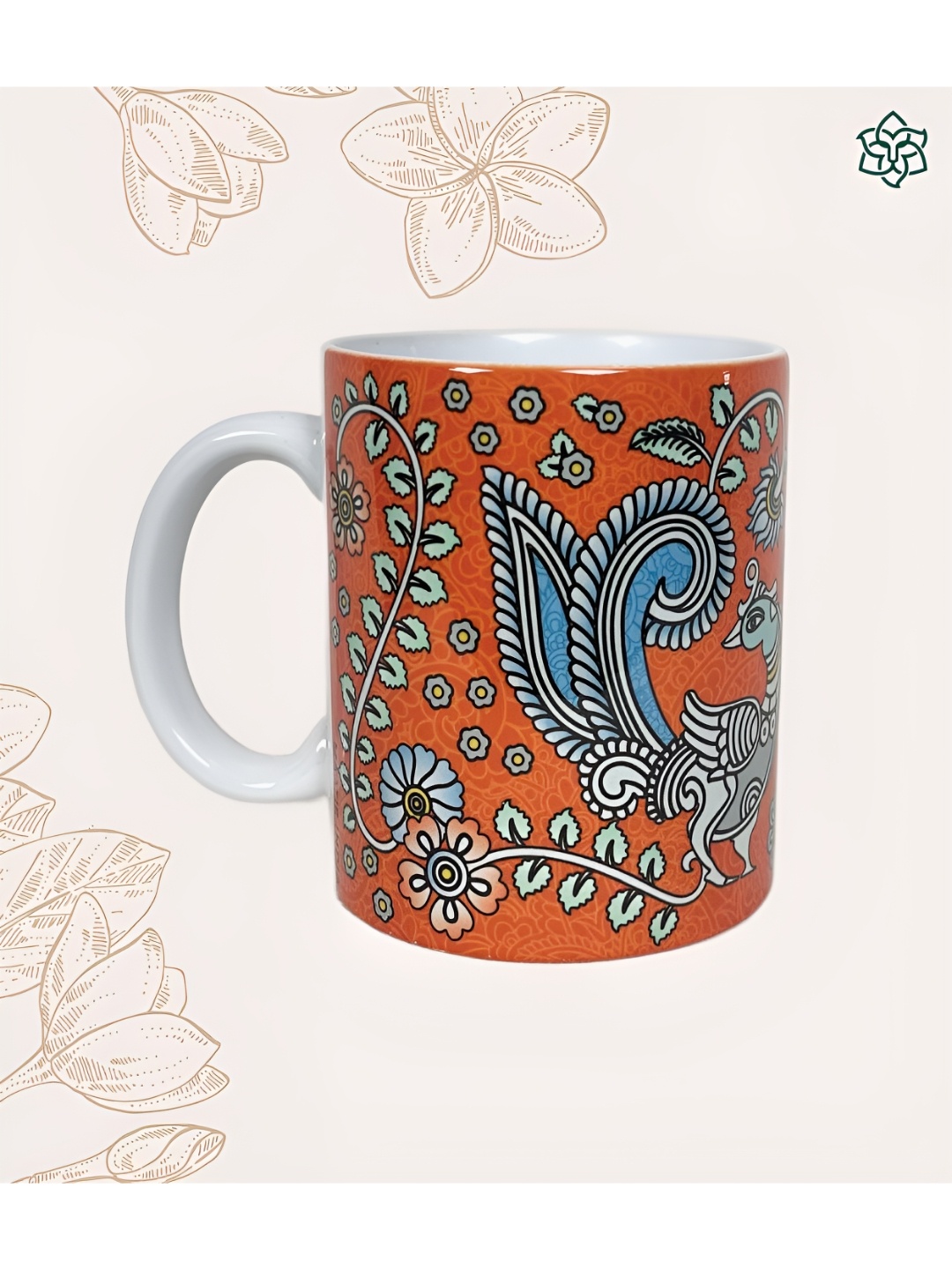 

MAATIR DESIGNS White & Orange Printed Ceramic Glossy Coffee Mug