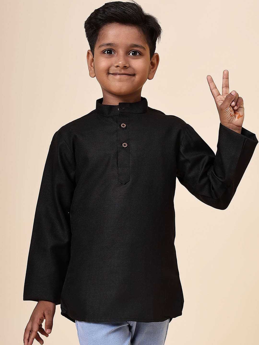 

Anouk Boys Black Mandarin Collar Kurta