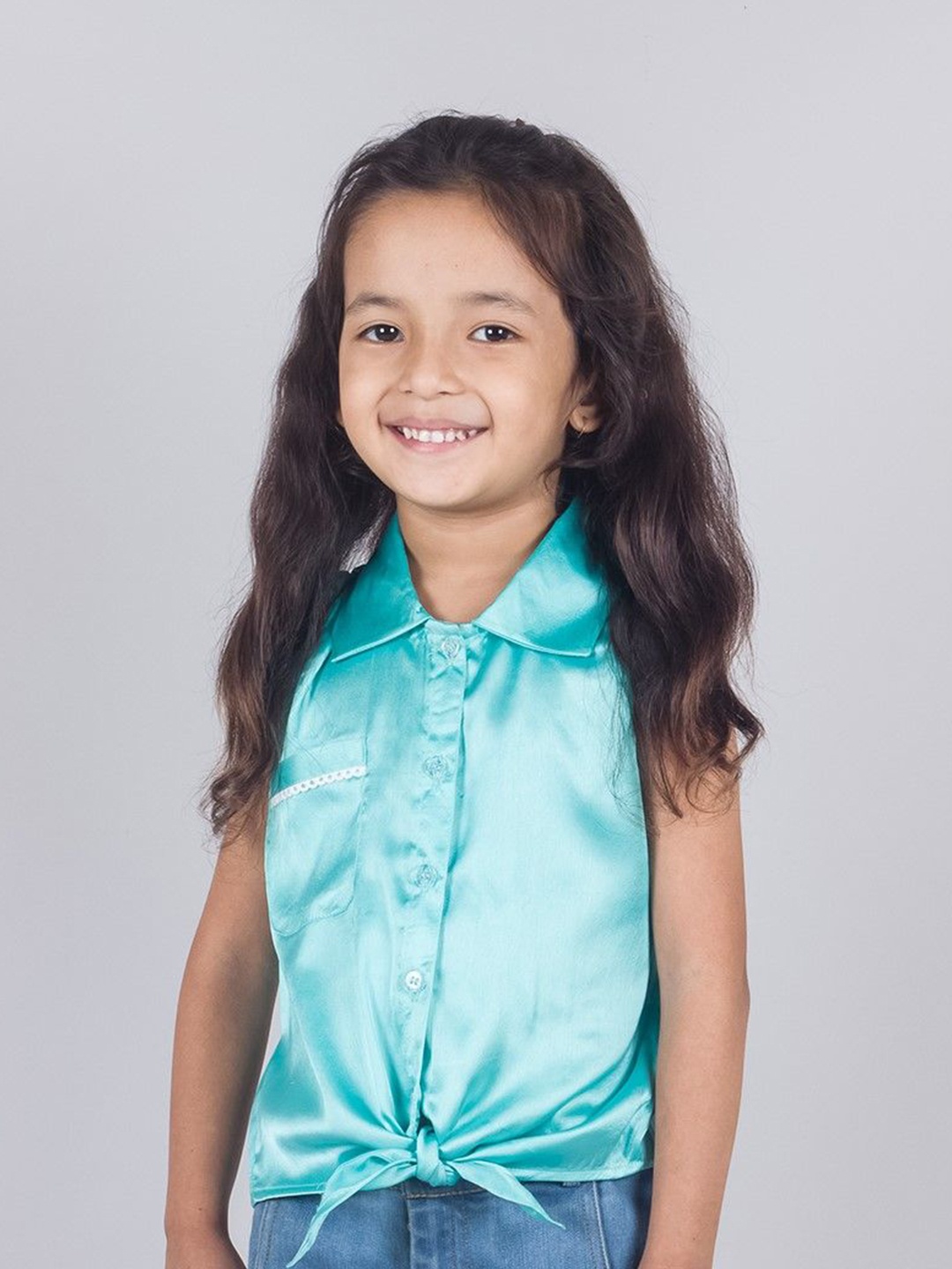 

Tangerine Closet Satin Shirt Style Top, Blue