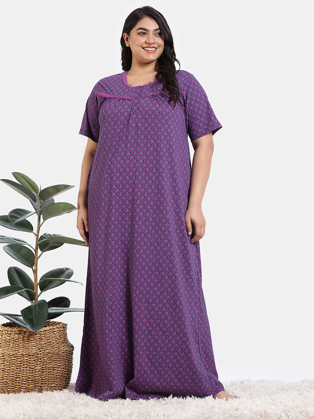 

Zivame Women Printed Maxi Nightdress, Blue