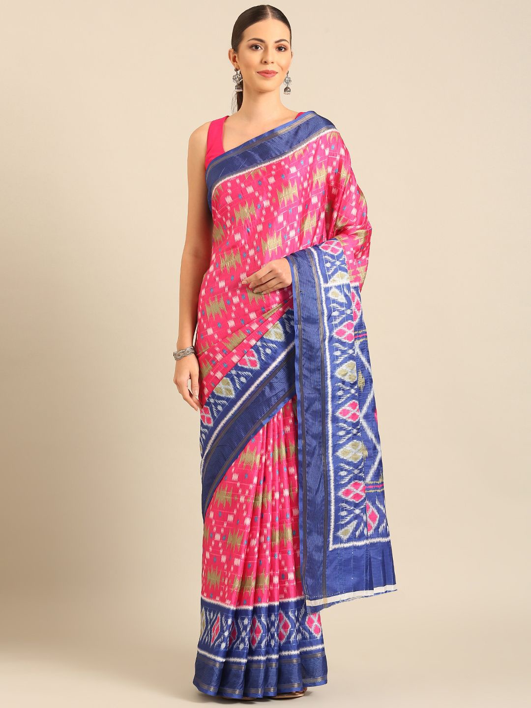 

Ishin Ethnic Motifs Printed Zari Saree With Blouse Piece, Pink