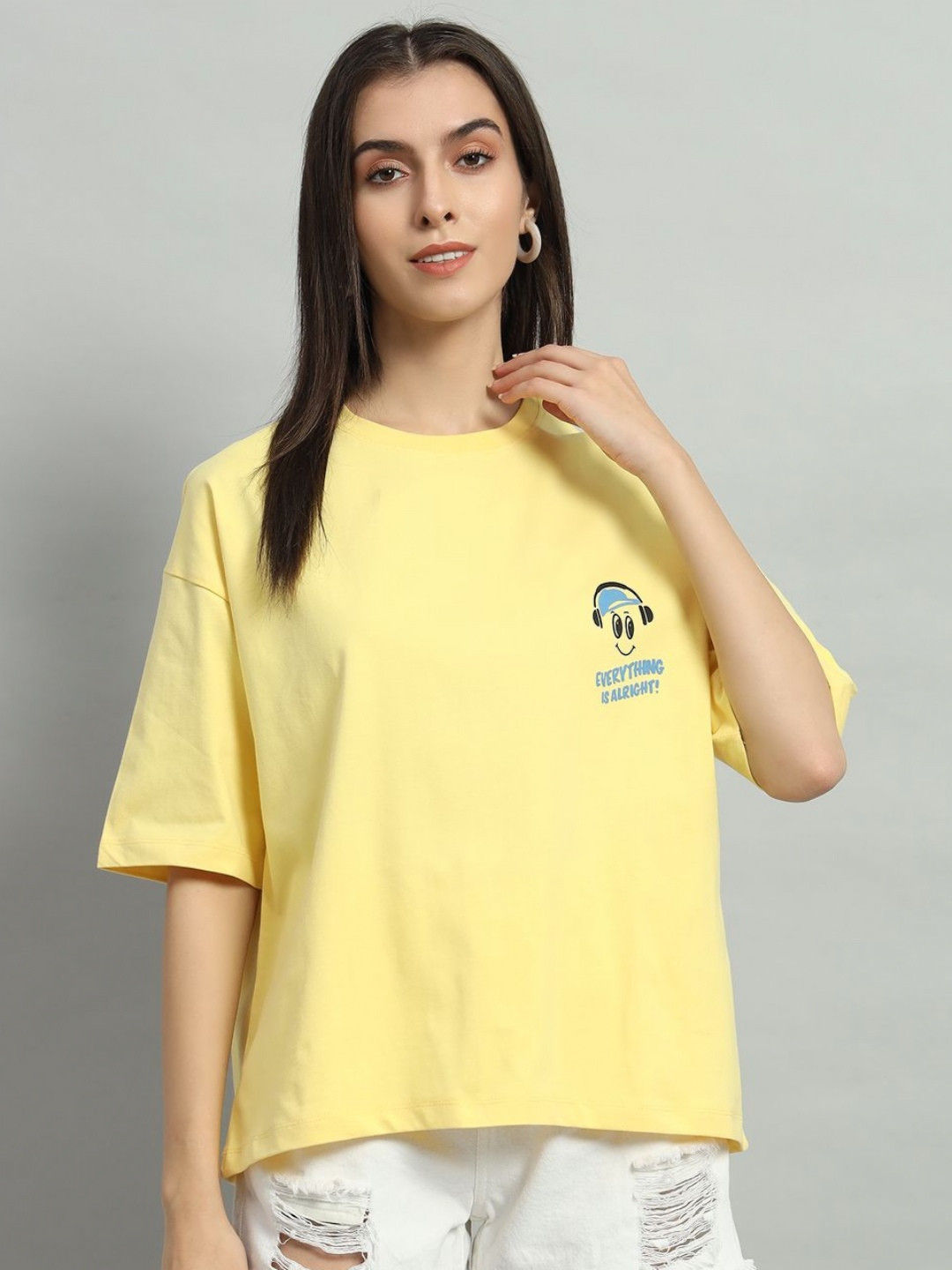 

AECK Women Typography Printed Round Neck Cotton T-Shirt, Yellow