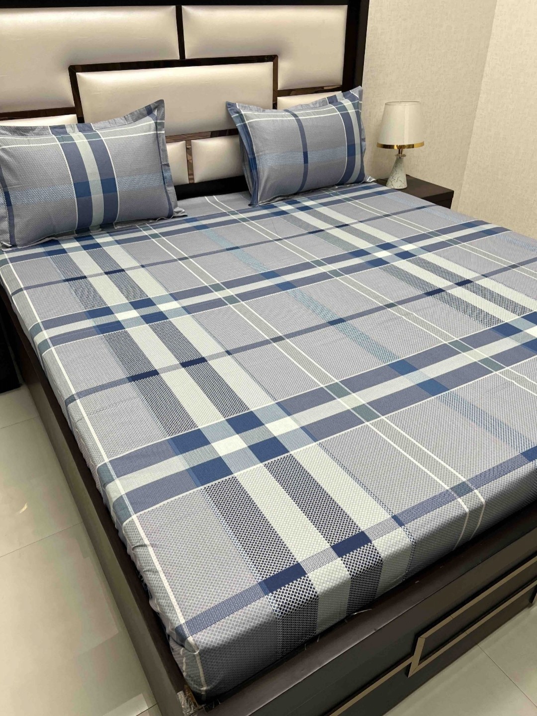 

Pure Decor Cotton Queen Size Double Bed Bedsheet With 2 Pillow Covers 2.28m X 2.54m, Blue