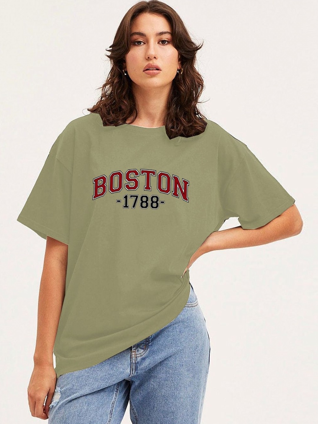 

Genzy Women Typography Printed Drop-Shoulder Sleeves Applique T-shirt, Teal