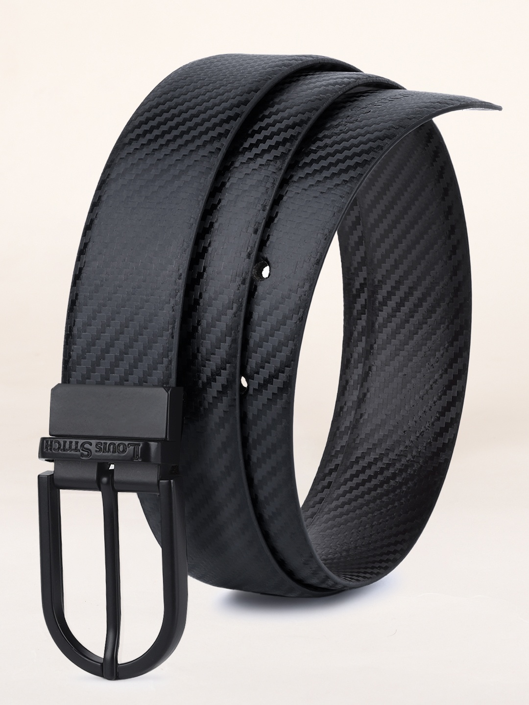 

LOUIS STITCH Men Textured Reversible Leather Formal Belt, Black