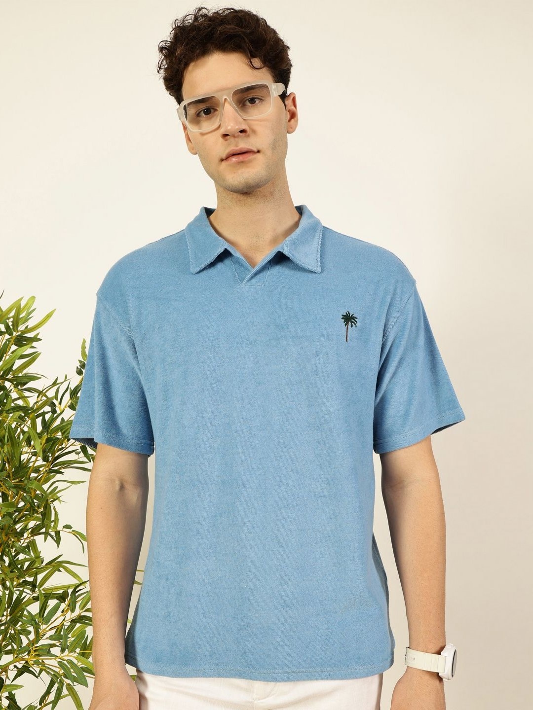 

Thomas Scott Men Solid Polo Collar Cotton Relaxed Fit T-Shirt, Blue