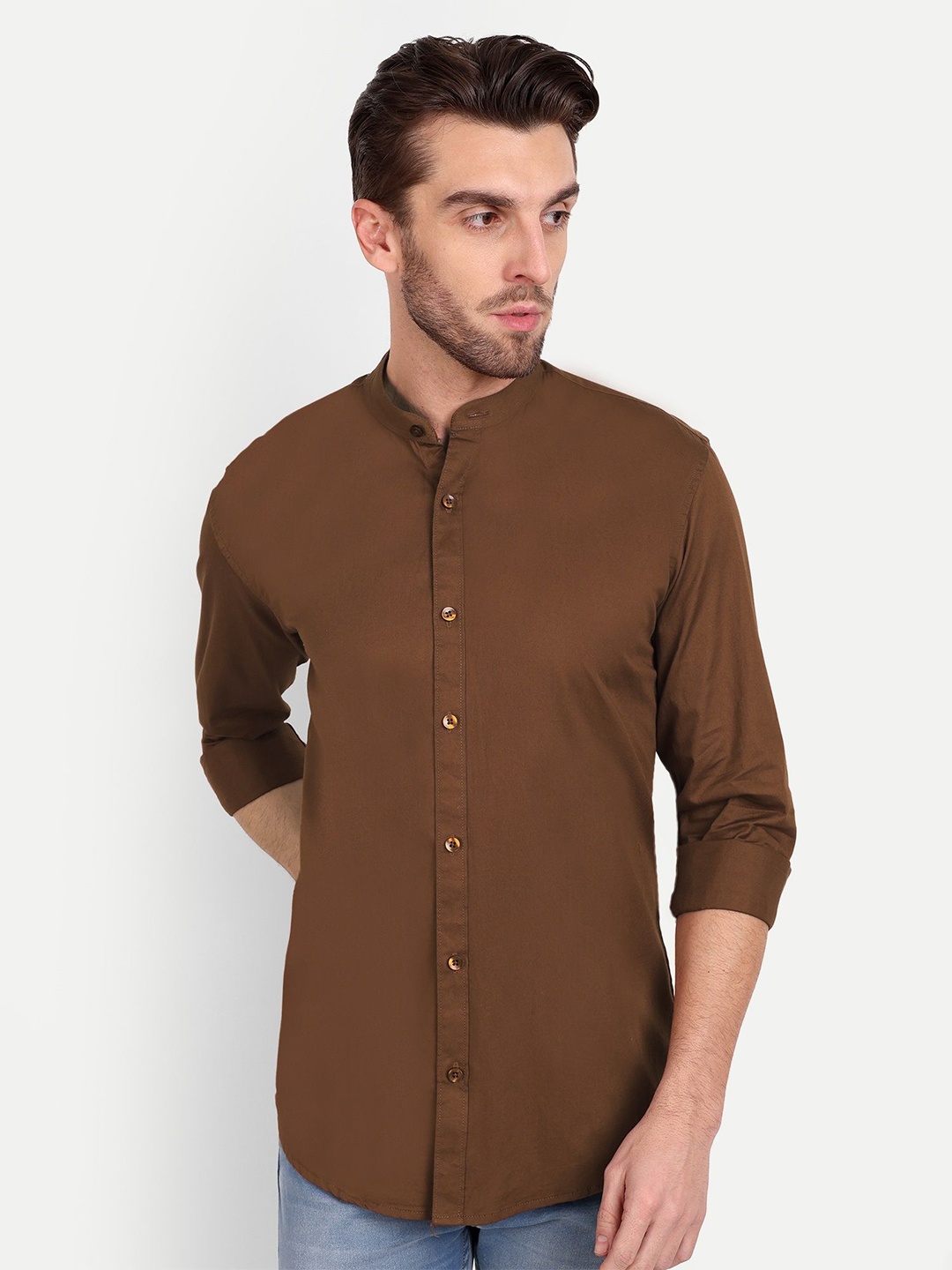 

MEGHZ Men Slim Fit Opaque Casual Shirt, Coffee brown