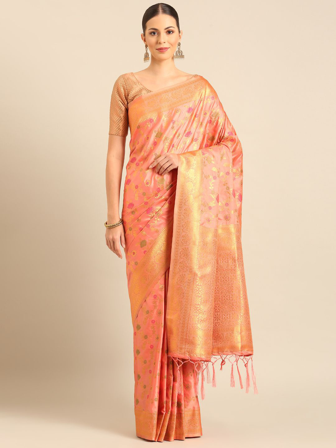 

Ishin Woven Design Zari Saree, Pink