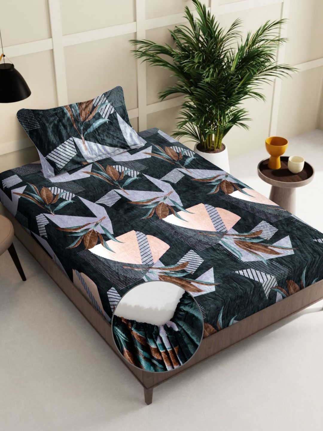 

KLOTTHE Green & Grey Printed 300 TC Woolen Single Bedsheet With Pillow Cover