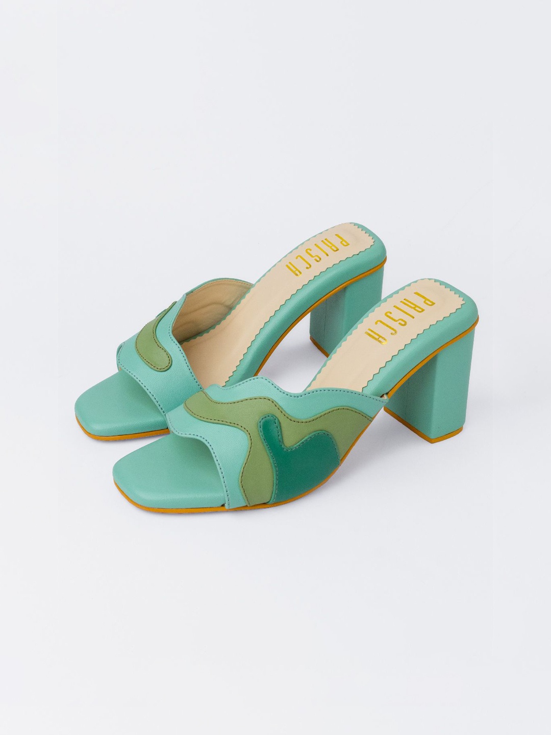

House of Prisca Colourblocked Block Heel Sandals, Sea green